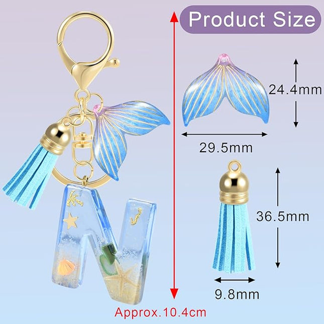 Initial letter Keychains for Women, Ocean Series Avowing Protect Earth Environment, Tassel Cute Car Keychain Initial Key Chain Keyring for Bookbag Handbag Backpack Charm Key Ring Unisex (Letter N)