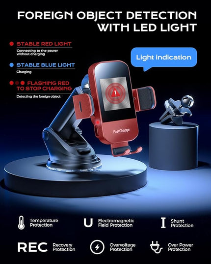 CHGeek 15W Fast Charging Auto Clamping Car Charger Phone Mount Phone Holder (Red)