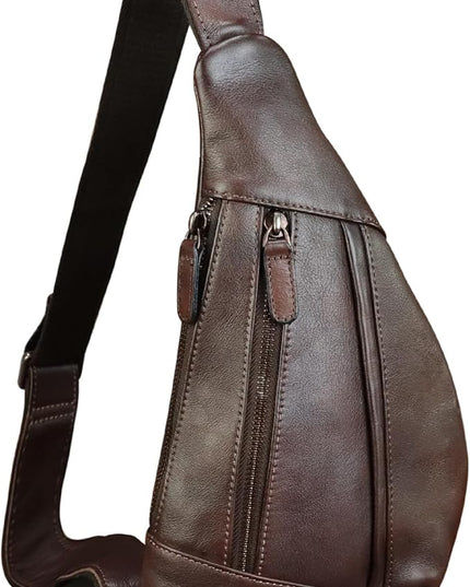 LRTO Genuine Leather Sling Bag for Men and Women Vintage Real Leather Crossbody Chest Bags Backpack Purse for Travel Hiking