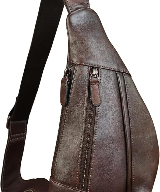 LRTO Genuine Leather Sling Bag for Men and Women Vintage Real Leather Crossbody Chest Bags Backpack Purse for Travel Hiking