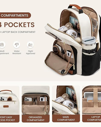 LOVEVOOK Laptop Backpack for Women with Pouch Pocket for Large Capacity Cup,18 Inch Teacher Nurse College Work Travel Backpack Purse,Waterproof Laptop Computer Bags,Grey-Black-Brown+Diamond-shaped