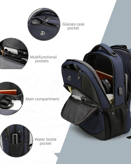 Swissdigital Design Travel Laptop Backpack for Men and Women, Business Backpack with USB Charging Port for Fits 16 Inch Notebook, Blue | SD1670-12