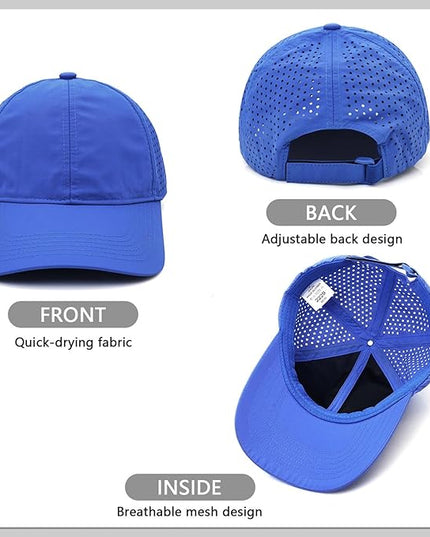 Xinveen Quick Dry Baseball Cap Curved Brim Snapback Hat Laser Cut Mesh Ball Cap Golf Ball Cap for Men Women