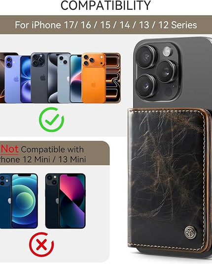 Defencase for Magsafe Wallet Magnetic Card Holder RFID Blocking, PU Leather Minimalist Phone Wallet for MagSafe Phones and Cases for iPhone 17/16/ 15/14/ 13/12/ Pro/Max/Plus/Air, Coffee