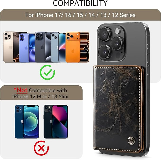 Defencase for Magsafe Wallet Magnetic Card Holder RFID Blocking, PU Leather Minimalist Phone Wallet for MagSafe Phones and Cases for iPhone 17/16/ 15/14/ 13/12/ Pro/Max/Plus/Air, Coffee