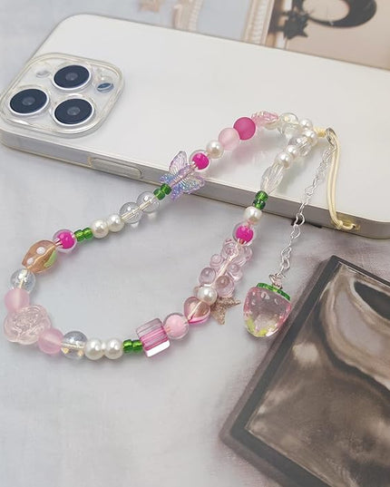2 Pack Phone Charms, Cute Aesthetic Beaded PhoneCharm Strap Phone Lanyard String PhoneChain Accessories for Bag Keychain Airpods Camera Pendants
