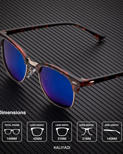 KALIYADI Sunglasses Men Polarized Sunglasses for Men Women Unisex Semi-Rimless Frame Retro Driving Sun Glasses UV Blocking