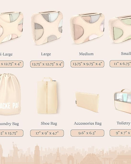 Shacke 8 Set Packing Cubes for Travel Lightweight Luggage Organizer (Cream)
