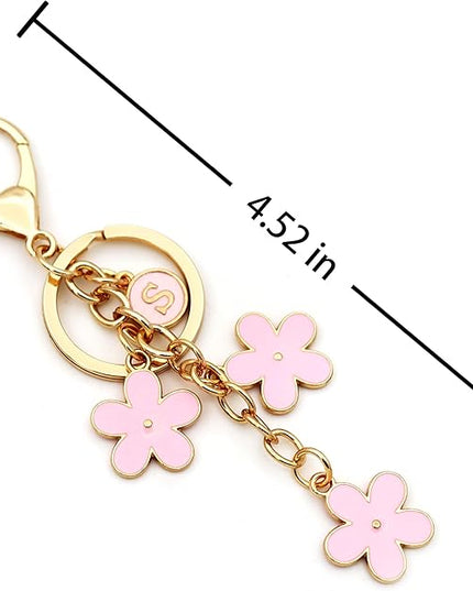 Cute Initial Letter Keyring for Women Girls Nice Flower Keychains for Handbag Backpack