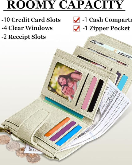 Airkit Small Wallet Women RFID Blocking Soft Leather Bifold Compact Card Holder Wallet for Women with Zipper Coin Pocket 4 ID Window