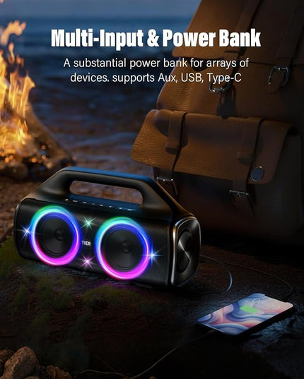 Speakers, 80w (Peak) Portable Wireless Speaker with Lights, Stereo Loud Sound, IP67 Waterproof, Deep Bass Outdoor Speakers Bluetooth 5.3 Dual Pairing for Home Party Beach Camping, Gifts