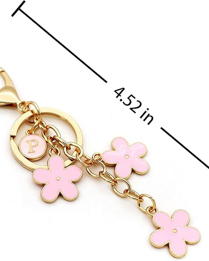 Cute Initial Letter Keyring for Women Girls Nice Flower Keychains for Handbag Backpack