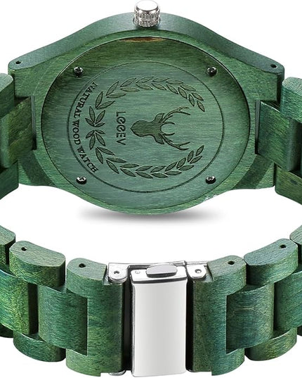 Wooden Watches, Uwood Series Zebra Sandalwood Japanese Quartz Analog Watch for Men with Calendar Unisex Wristwatch
