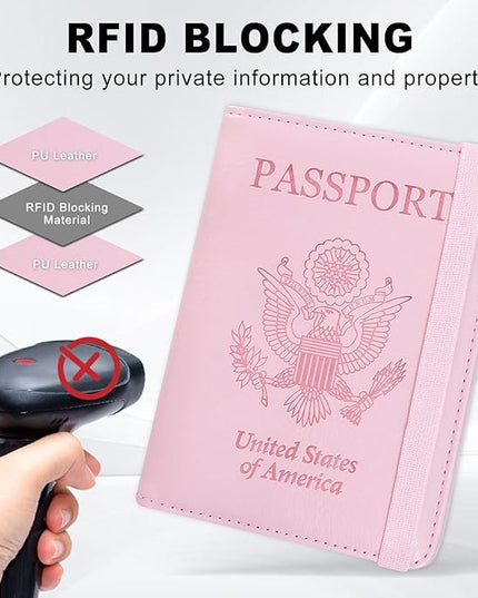 ACdream RFID BLOCKING Passport Holder Travel Wallet, Premium PU Leather Cover Passport Book with Card Holder, Pen Holder, Keep Organization, and Travel Essentials for Women and Men, Bright Pink