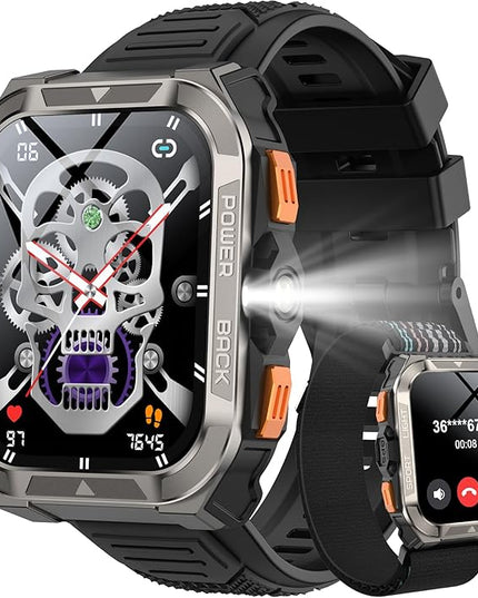 Military Smart Watches for Men (Answer/Make Calls),1.91"Fitness Smart Watch for Android and iPhone, GPS Fitness Trackers Watch with Flashlight/Heart Rate/Sleep/100+ Sport Modes/AI, Mens New Year Gift