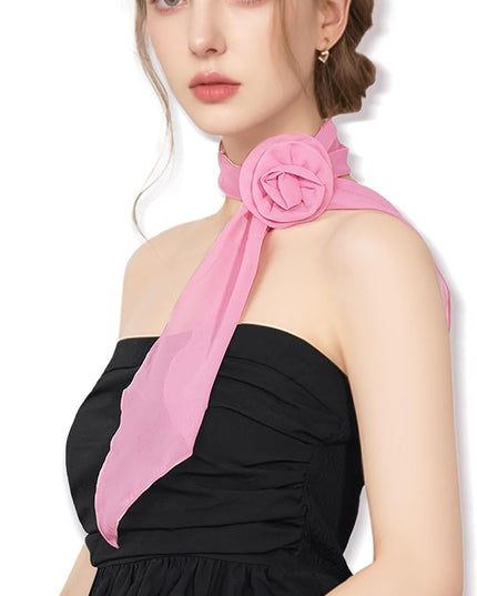 Chiffon Scarf for Women, Removable Flower Neck Scarf Light Soft Fashion Rose Scarves Versatile Headband or Hair Band