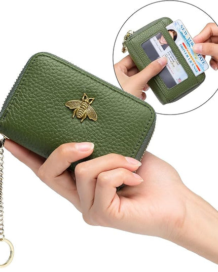 imeetu RFID Credit Card Holder, Small Leather Zipper Card Case Wallet for Women