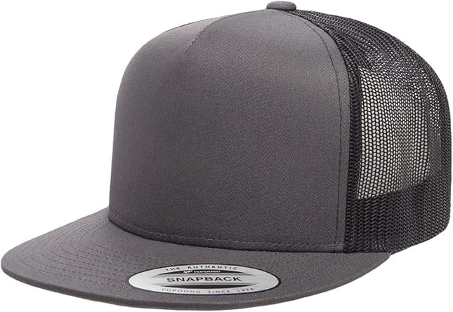 Yupoong 5-Panel YP Classic Trucker Cap | High Profile Flat Visor Snapback | OSFM | Bulk Packs Available