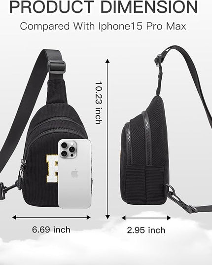 Viverte Small Corduroy Sling Bag Initial Crossbody Bag Fanny Pack for Girls Personalized Birthday Gifts for Teen Girls Gifts