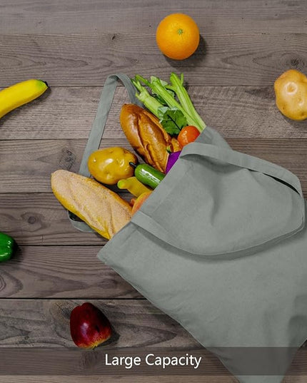 TOPDesign 24-Pack Economical 16"x15" Light Grey Cotton Tote Bags, Lightweight Medium Reusable Grocery Shopping Cloth Bags, Suitable for DIY, Advertising, Promotion, Gift, Activity
