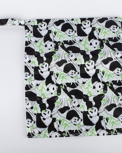 Wet Dry Bag Reusable Washable With Two Zippered Pockets (Pandas)