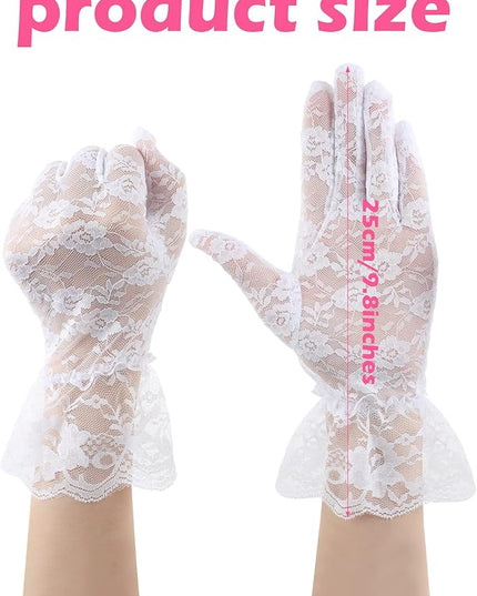 SATINIOR Ladies Lace Gloves for Women Tea Party Elegant Short Courtesy Gloves for Wedding Dinner Opera Parties