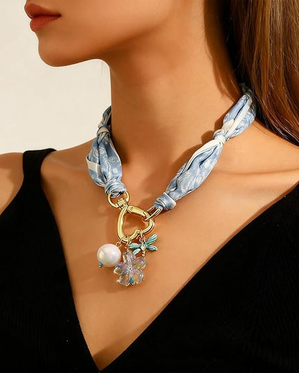 HETICA Scarf Necklace for Women Silk Western Charm Necklaces Fashion Accessory Jewelry Gift