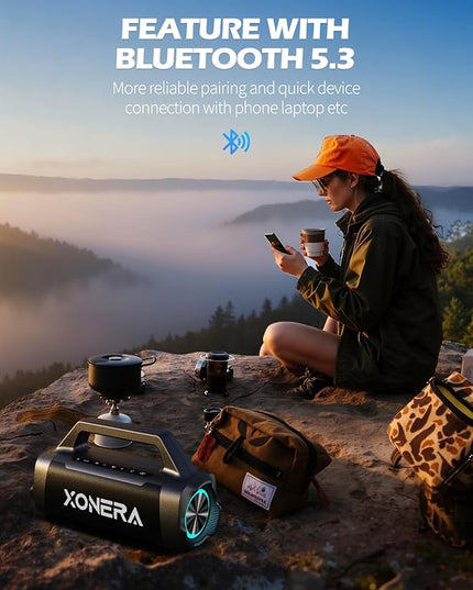 Speakers Bluetooth Wireless, 80W Peak Loud Outdoor Speaker with Bass, 20H Playtime, IPX6 Waterproof, TWS，BT5.3, Portable for Camping Hiking Boating Pool Beach(Black)