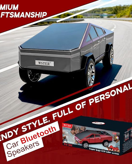 Futuristic Shapes Truck Bluetooth Speaker with LED Display Screen – TWS Stereo, FM Radio, USB/TF Playback, LED Headlights, Built-in Mic, Gift for Car Lovers, Model Collectors & Tech Fans (Gray)