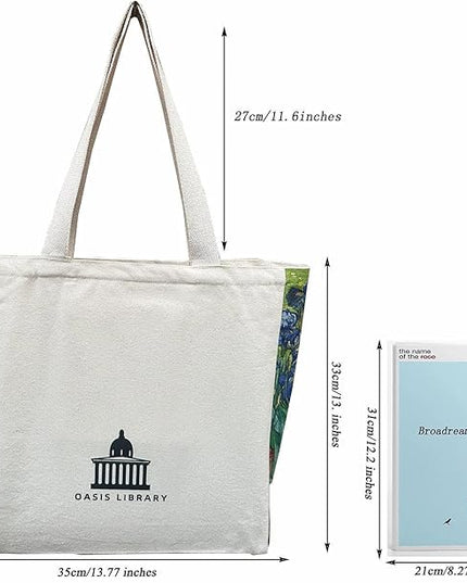 BROADREAM Aesthetic Canvas Tote Bag for Women, Vintage Reusable Book Tote Bag with Inner Zipper Pocket