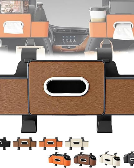 3-in-1 Car Backseat Organizer–Keep Your Ride Clean Organized, Car Organizers and Storage Box Behind Seat, Multifunctional Hanging Cars Organizer and Storage Box with Cup Holder & Tissue Boxs (Brown)