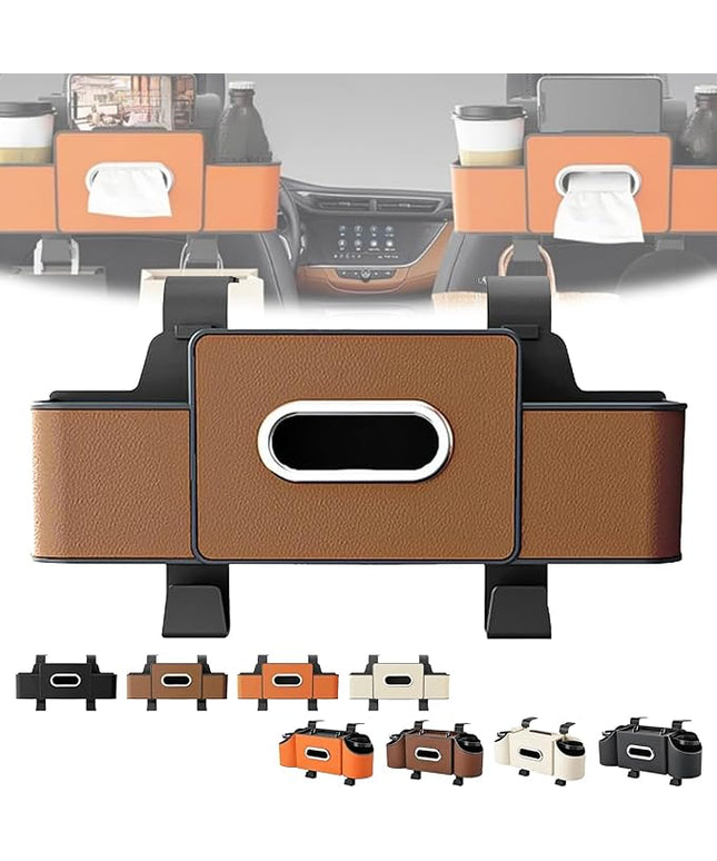 3-in-1 Car Backseat Organizer–Keep Your Ride Clean Organized, Car Organizers and Storage Box Behind Seat, Multifunctional Hanging Cars Organizer and Storage Box with Cup Holder & Tissue Boxs (Brown)
