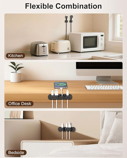 6 Pack Magnetic Cable Clips [1s Open/Lock], Laitver Cord Organizer Holder Strong Adhesive Desk Cable Management- Organize Charging Cords Neatly for Home, Office, Car,Desk, Nightstand-Black
