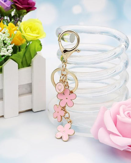 Cute Initial Letter Keyring for Women Girls Nice Flower Keychains for Handbag Backpack