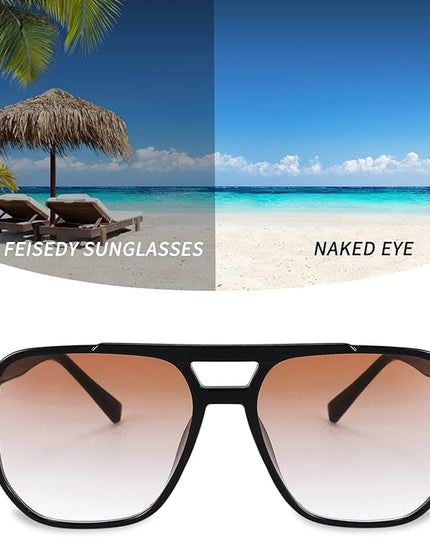 FEISEDY Retro Square Aviator Sunglasses Women Men 70s Vintage Trendy Plastic Frame Sun Glasses B2835
