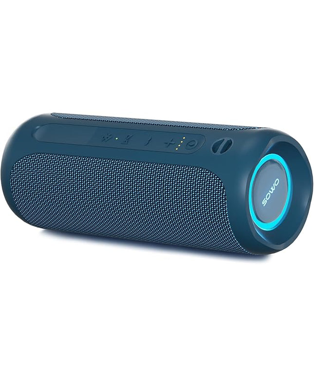 SOWO Portable Bluetooth Speaker, IPX7 Waterproof Wireless Bluetooth Speaker, Bassboom Technology, 25W Loud Stereo Sound, LED Light with TWS Pairing, 16H Playtime for Home and Outdoor -Blue