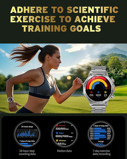 Fitness Smart Watch for Men Women, Bluetooth Calling & 1.8" AMOLED, SpO2/Heart Rate/Sleep Tracker, 100+ Workout Modes, IP67 Waterproof, 7+Day Battery, iPhone Android Compatible (Silver)
