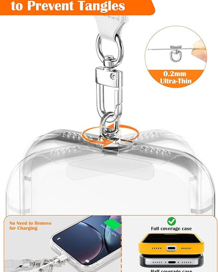 takyu Clip and Go Strap for Phone with Wallet Crossbody, 4-in-1 Adjustable Phone Lanyard with Detachable Wallet Wristlet Strap, Convertible Crossbody Bags with ID Window for Women Travel, White