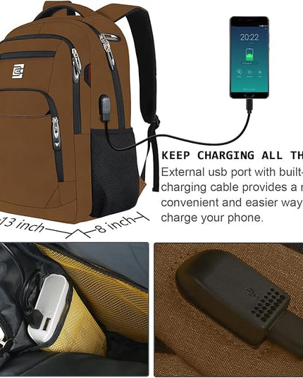 Volher Laptop Backpack,Business Travel Anti Theft Slim Durable Laptops Backpack with USB Charging Port,Water Resistant College Computer Bag for Women & Men Fits 15.6 Inch Laptop and Notebook-Brown