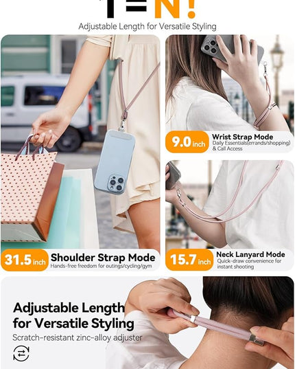 4-IN-1 Phone Lanyard + Wrist Strap, 2PCS Adjustable Length Cell Phone Lanyard with 2 Tether Tabs for iPhone,Smartphones