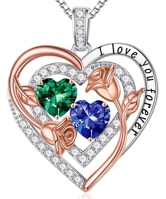 Iefil Christmas Gifts for Women - Sterling Silver Birthstone Necklace Anniversary Birthday Gifts for Her Wife Mom Daughter