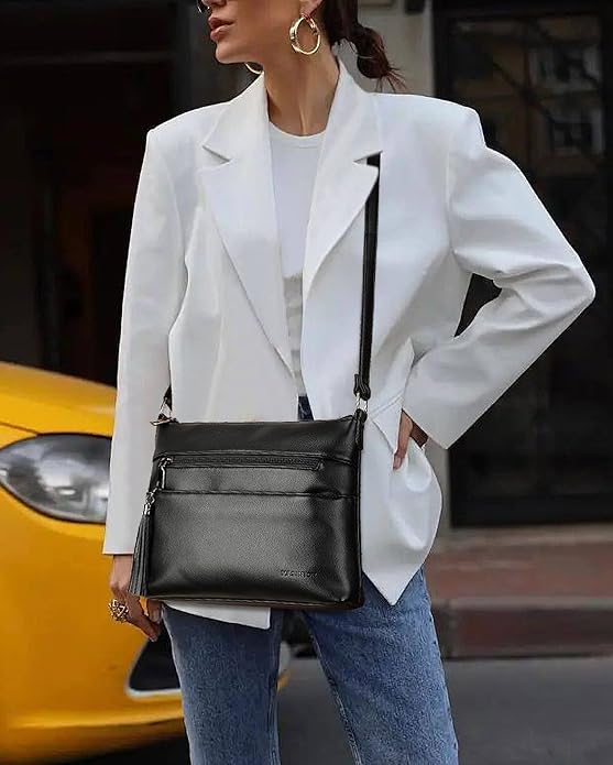 MASINTOR Crossbody Bags for Women, Lightweight Medium Crossbody Purse, Soft Leather Women's Shoulder Handbags with Tassel