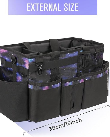 Wearable Cleaning Caddy, Cleaning Caddy Supplies Organizer with Handle & Shoulder Straps for Housekeepers, Under Sink & Car Cleaning Tool Organizers Bag with 4 Foldable Divider (StarrySky)
