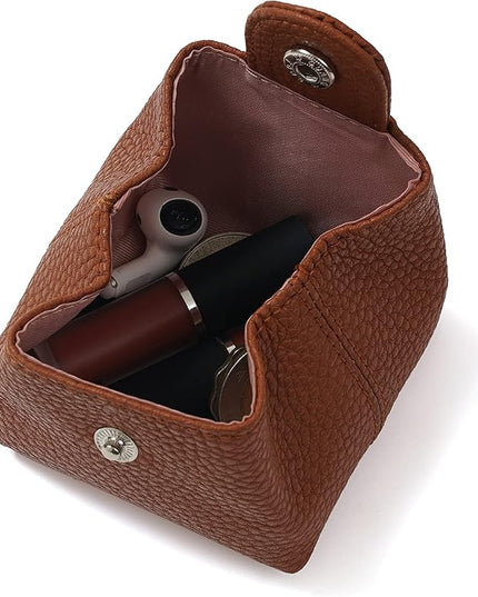 Cockatoo Genuine Leather Coin Pouch Change Holder, Mini Snap Pocket Wallet for Men Women (Brown, Large)