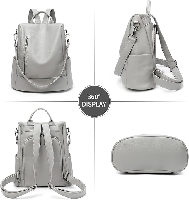 Didida Fashion Backpack Purse For Women Anti-theft Rucksack Pu Leather Lightweight Water-resistant Shoulder Bag,Gray
