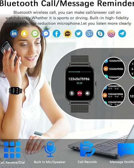 Smart Watch for Women Men Fitness: Waterproof Make Answer Call Digital Mens Watches Running Pedometer Smartwatch for Android Phone iPhone Samsung Compatible Heart Rate Monitor SpO2 Step Tracker