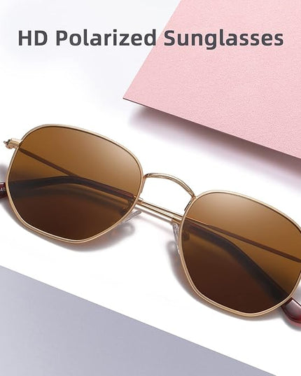 MEETSUN Polarized Hexagon Sunglasses for Women Men Polygon Square Sun Glasses UV400 Protection Metal Frame