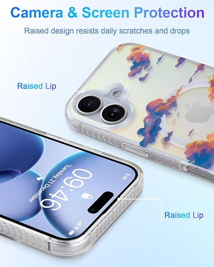 Cute Case for iPhone 17 Case for Women Girls [ Compatible with Magsafe ] Aesthetic Cloud Pattern Design, Girly Glitter Sparkly Bling Protective Phone Cover, Iridescent Sun Set Sky