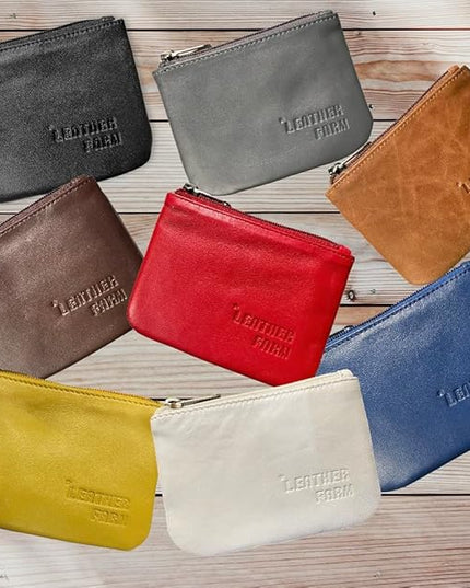 LEATHER FARM's lambskin leather coin pouch/coin purse for both mens and womens. (RED)