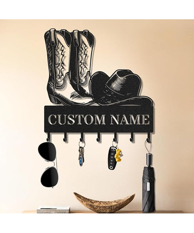 LOWACOS Personalized Key Holder for Wall, Custom Metal Cowboy Key Hooks with Name, Meta Jacket Holder Hooks Organizer Rack, Jacket Hanger Decor for Kitchen, Entryway, Hallway, Office, Doorway